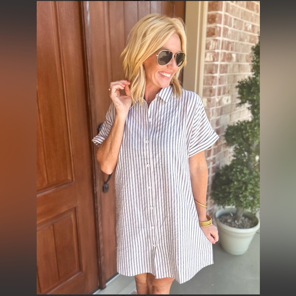 Chic Striped Button-Down Midi Dress